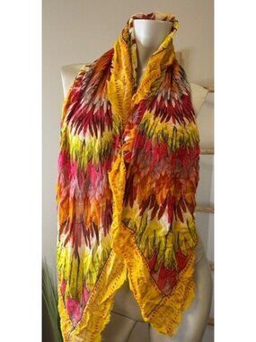 Aqua Chrysanthemum Floral Colorful Scarf Graduation Festival Hippie Boho